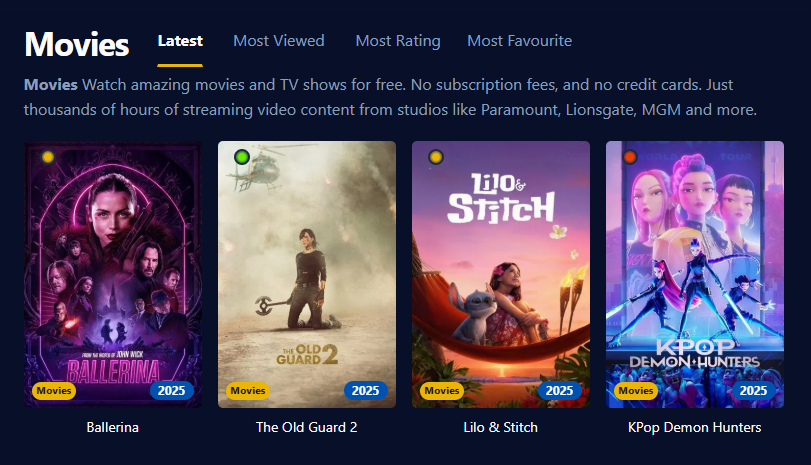 Picture of streaming site interface